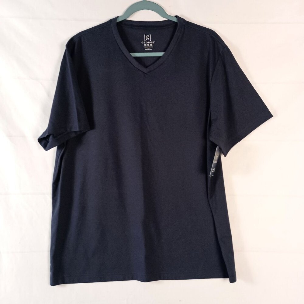 George Mens V Neck T Shirt XL Dark Navy Short Sleeve NWT Soft Tee